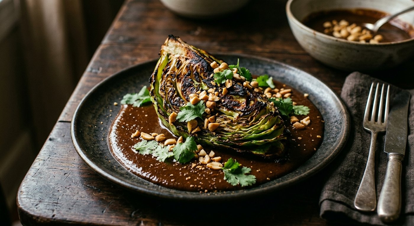 Charred Cabbage with Peanut Mole