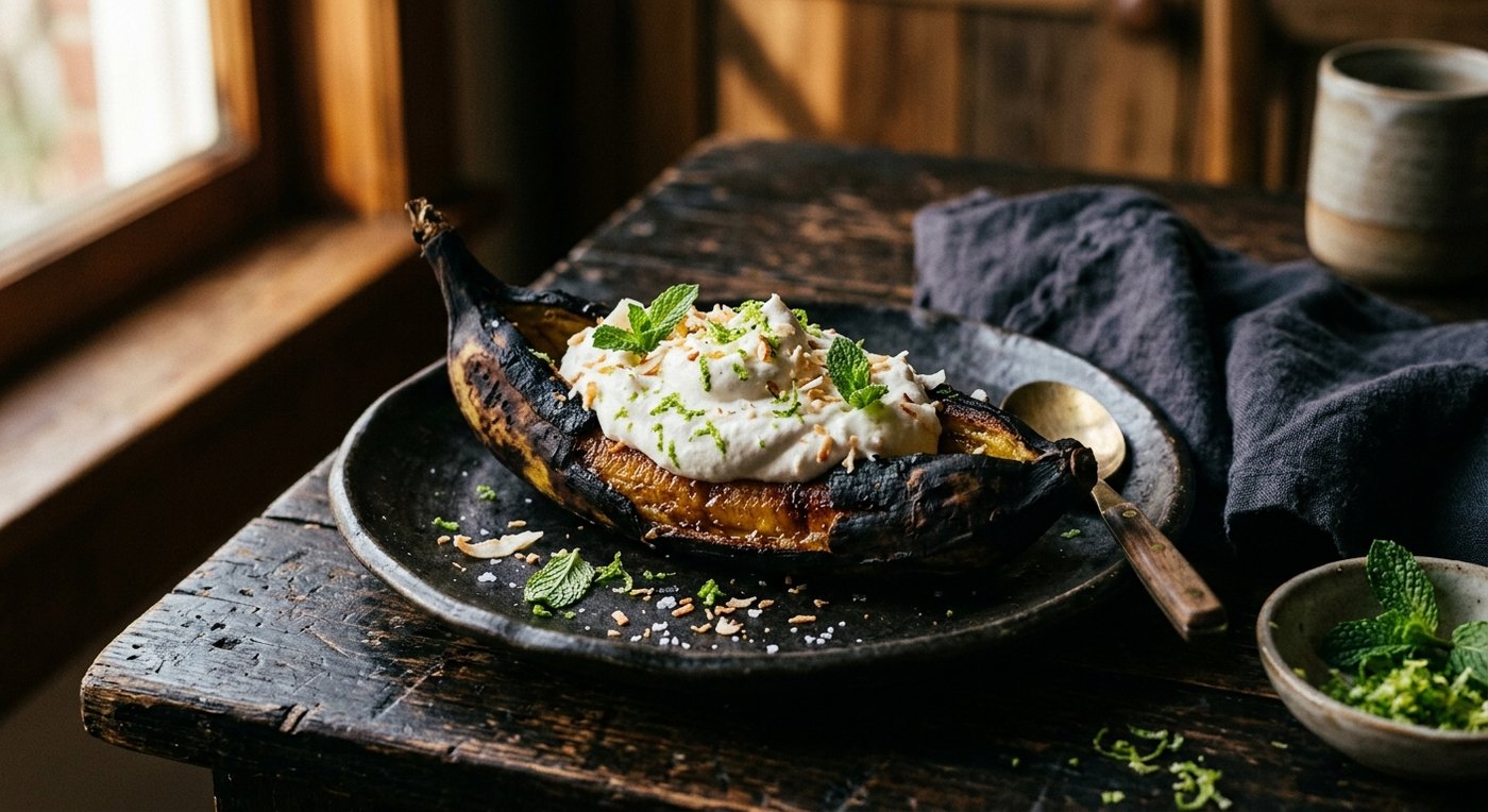 Roasted Plantain with Coconut Cream & Lime