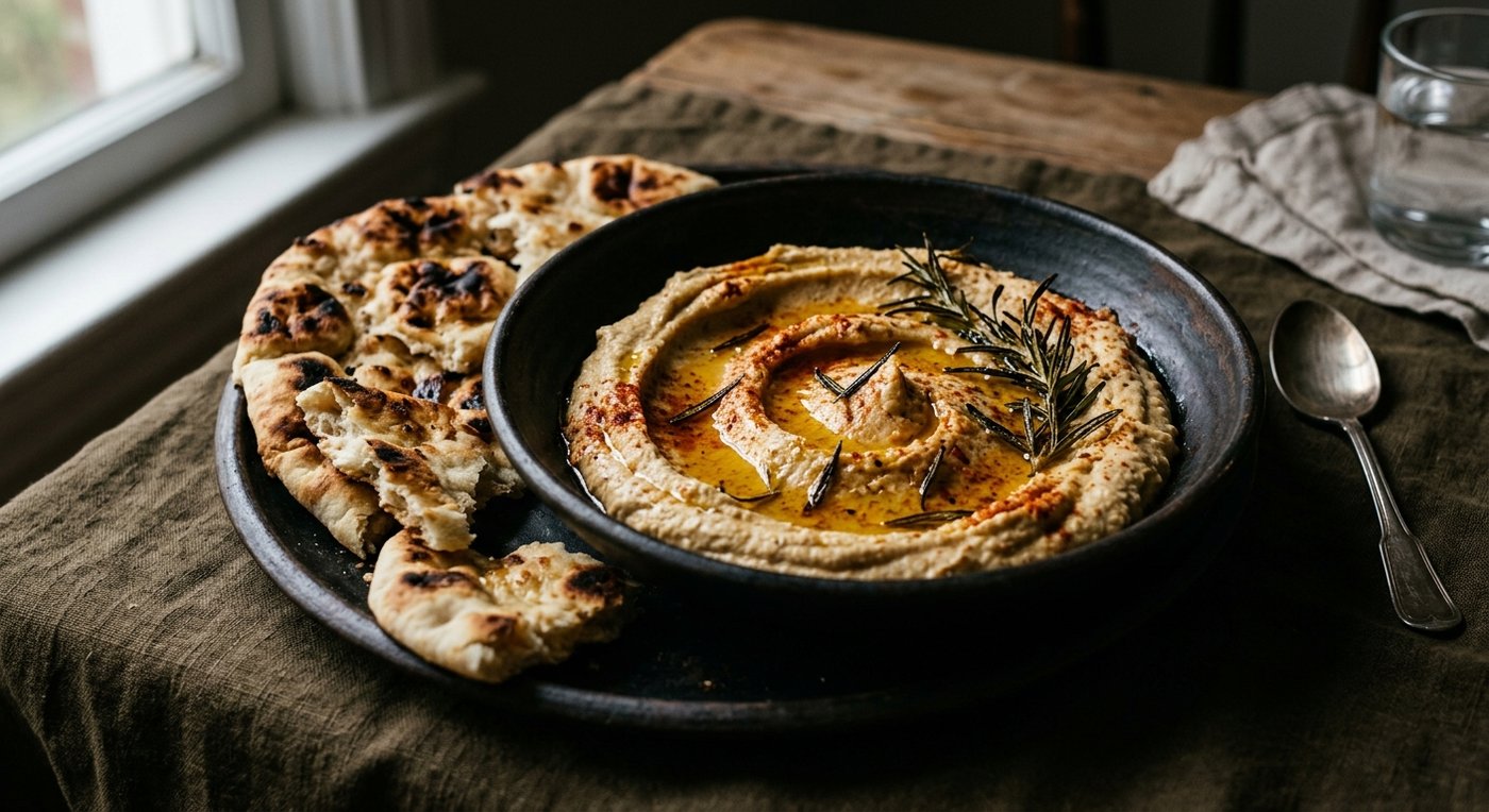 Smoked Baobab Hummus with Charred Flatbread